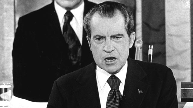 PHOTO: With Gerald Ford seated behind him, President Richard Nixon delivers a State of the Union message before a joint session of Congress in Washington, Jan. 1974.