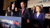 PHOTO: Republican presidential candidate former Pennsylvania Sen. Rick Santorum speaks as his wife Karen, right, listens during a primary night watch party, Feb. 7, 2012, in St. Charles, Mo.