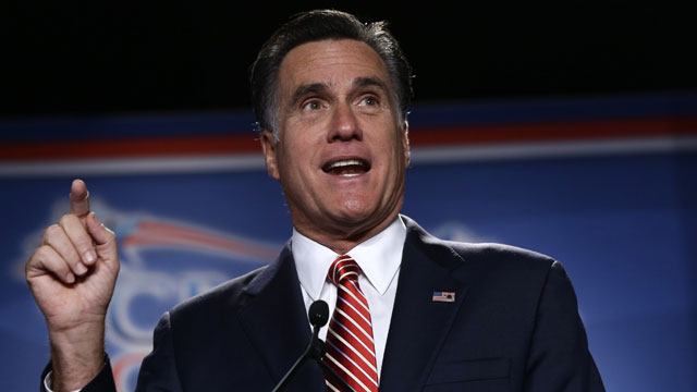 PHOTO: In this photo taken Oct. 4, 2012, Republican presidential candidate, former Massachusetts Gov. Mitt Romney speaks in Denver. Romney is shifting sharply to the political center as he begins to deliver a closing argument aimed at a slice of moderate,