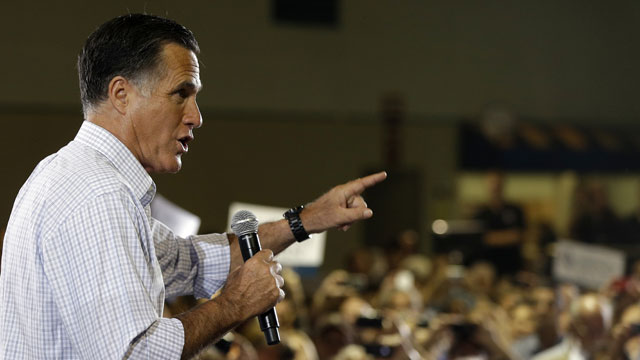 PHOTO: Republican presidential candidate and former Massachusetts Gov. Mitt Romney campaigns at a rally at Darwin Fuchs Pavilion in Miami, Wednesday, Sept. 19, 2012.