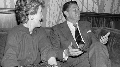 PHOTO: Republican candidate Ronald Reagan sits with his wife, Nancy Feb. 26, 1980 in Reagan campaign headquarters in Manchester, N.H. as a news program announces that three top national staffers were ousted by Reagan in a major shakeup of the Reagan campa