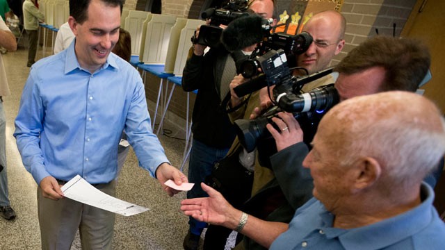 PHOTO: Wisconsin Republican Gov. Scott Walker casts his ballot Tuesday, June 5, 2012, in Wauwatosa, Wis.