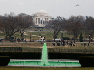 White House Fountain Dyed Green for St. Patrick's Day