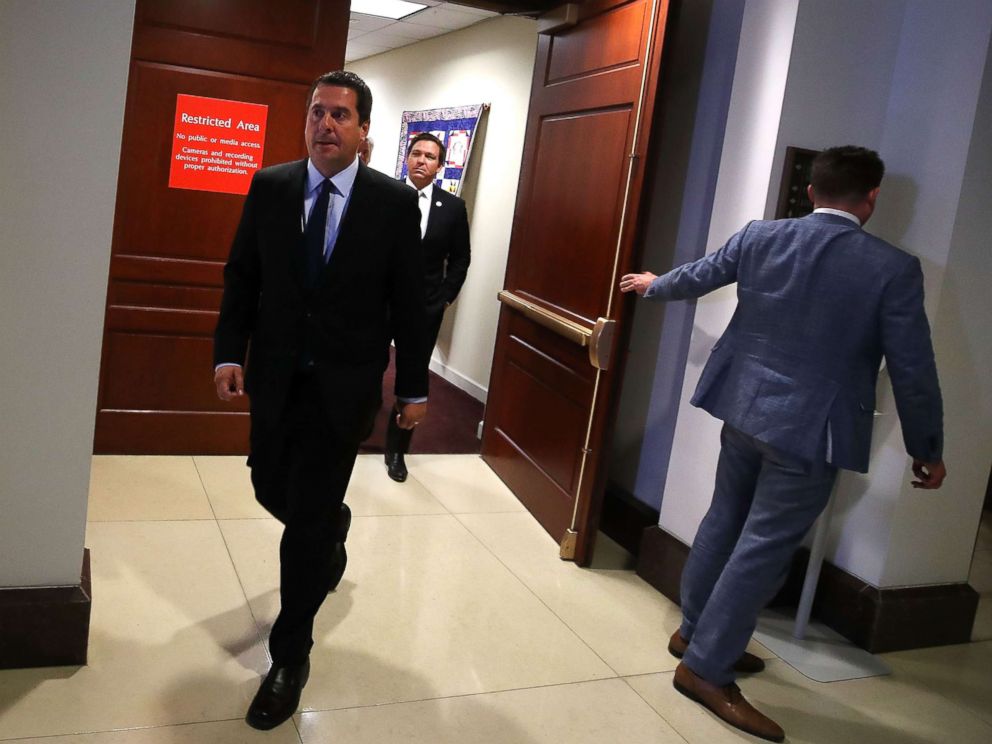 PHOTO: House Intelligence Committee Chairman Devin Nunes (R-CA) walks out of a closed door meeting, Oct. 24, 2017, in Washington. 