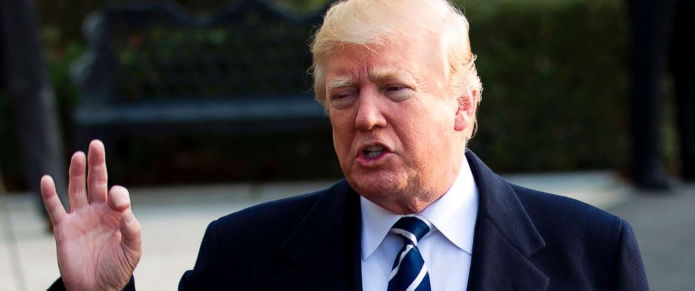 PHOTO: President Donald Trump speaks with the media before boarding Marine One during his departure at the White House in Washington, D.C., Dec. 2, 2017, en route to Joint Base Andrews. 