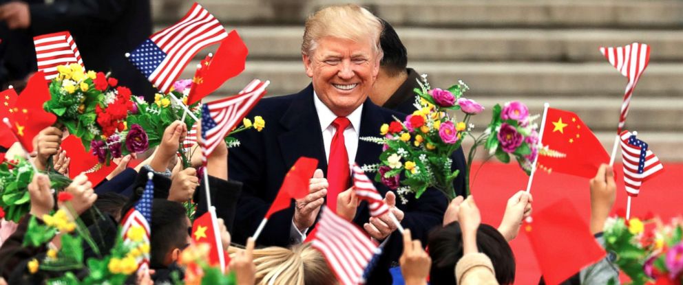 PHOTO: President Donald Trump arrives for a welcoming ceremony in Beijing, Nov. 9, 2017. 