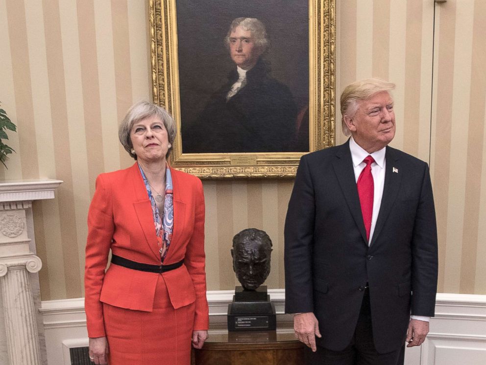 PHOTO: British Prime Minister Theresa May is pictured with President Donald Trump at The White House on Jan. 27, 2017 in Washington.
