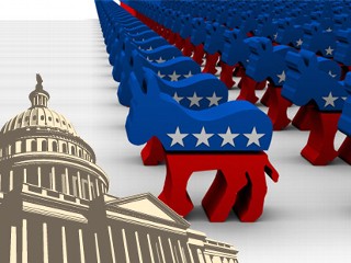 Graphic pic image of Democratic donkeys marching toward the U.S. Congress in Washington, where Democrats hope to increase majorities in both the Senate and the House.