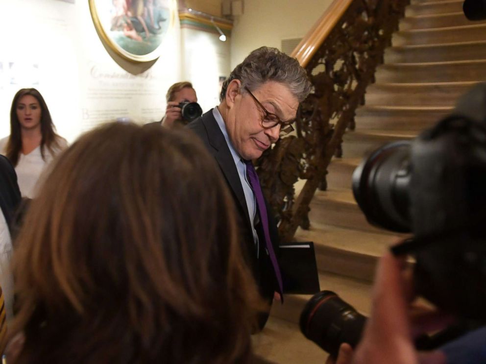 PHOTO: Democratic Senator Al Franken, under mounting pressure from within his own camp over multiple allegations of sexual misconduct, arrives to make an announcement, Dec. 7, 2017 on Capitol Hill in Washington,D.C.