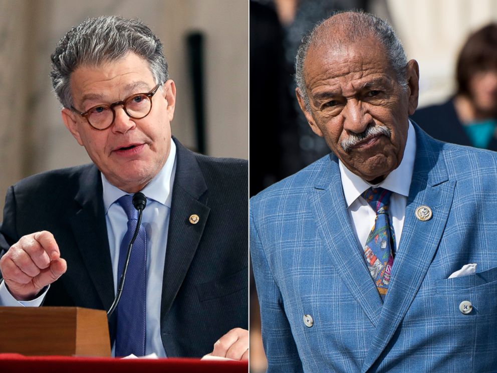 PHOTO: Sen. Al Franken, D-Minn. questions Attorney General-designate, Sen. Jeff Sessions, R-Ala., on Capitol Hill, Tuesday, Jan. 10, 2017. Rep. John Conyers, D-Mich., walks down the House steps after voting in the Capitol on Friday, Nov. 3, 2017.