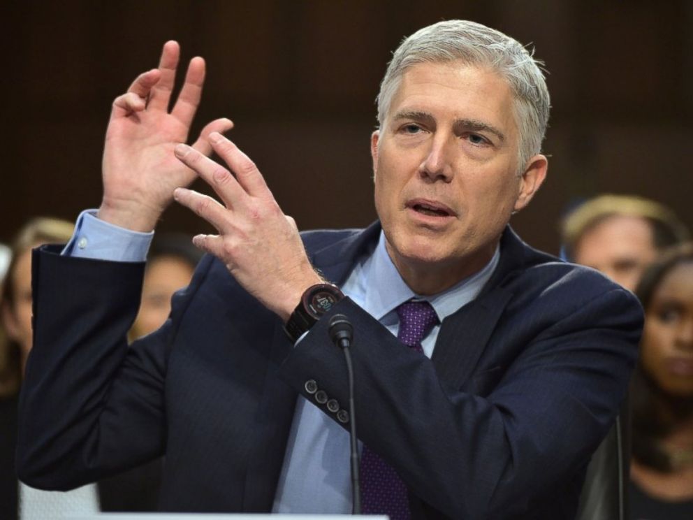 PHOTO: Neil M. Gorsuch testifies before the Senate Judiciary Committee on his nomination to be an associate justice of the US Supreme Court during a hearing in the Hart Senate Office Building in Washington on March 21, 2017.