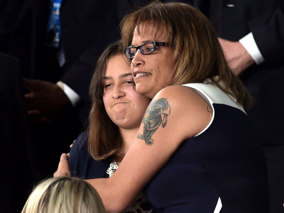 PHOTO: Jessica Davis and Susan Oliver are recognized as President Donald Trump addresses a joint session of Congress on Feb. 28, 2017, in Washington, DC.