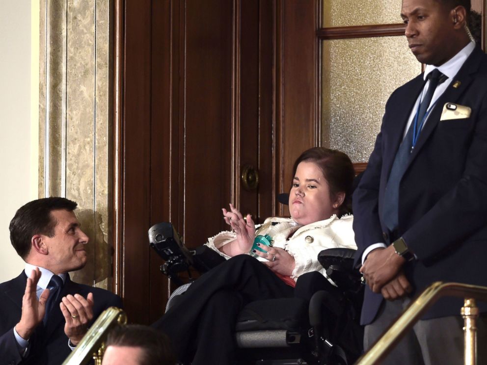 PHOTO: Megan Crowley is recognized as President Donald Trump addresses a joint session of Congress on Feb. 28, 2017, in Washington, DC.