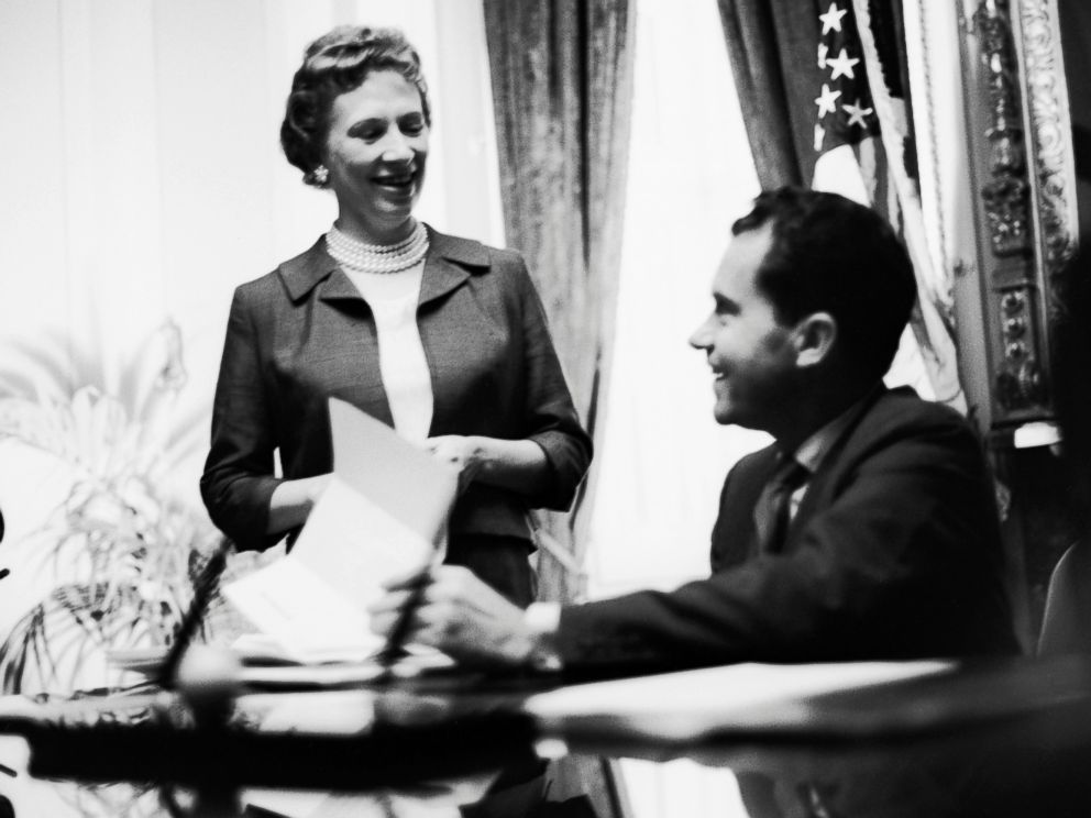 PHOTO: Rosemary Woods Talking to Richard Nixon in the Oval Office of the White House.