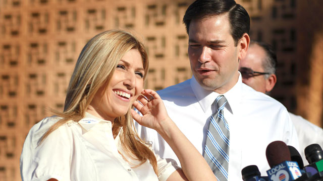 PHOTO: Jeanette Rubio, the wife of Republican Senate candidate Marco Rubio (R), speaks to the press after voting at an early voting location, Oct. 22, 2010 in Hialeah, Florida.