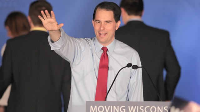 PHOTO: Wisconsin Governor Scott Walker greets supporters at an election-night rally June 5, 2012 in Waukesha, Wisconsin.