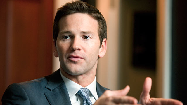 PHOTO: Rep. Aaron Schock, R-Ill., is interviewed by Roll Call in his Longworth office, Feb. 2, 2012.