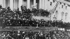 PHOTO: President Abraham Lincoln (1809 - 1865) making his inaugural speech during his second inauguration on March 4, 1865.