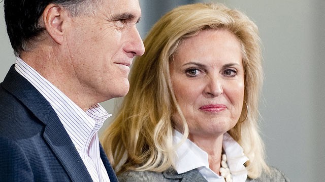 PHOTO: Republican presidential hopeful Mitt Romney, left, stands with wife Ann as they arrive to speak at a town hall, in Youngstown, Ohio, March 5, 2012.
