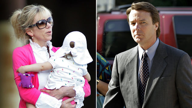 PHOTO: Rielle Hunter carries her daughter, left, in this file photo./John Edwards arrives at a federal courthouse in Greensboro, N.C., May 7, 2012.