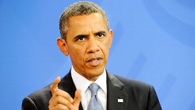 President Barack Obama gives a joint press conference with the German Chancellor, June 19, 2013 at the Chancellery in Berlin.