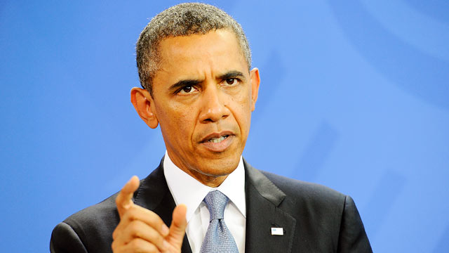 PHOTO: President Barack Obama gives a joint press conference with the German Chancellor, June 19, 2013 at the Chancellery in Berlin.
