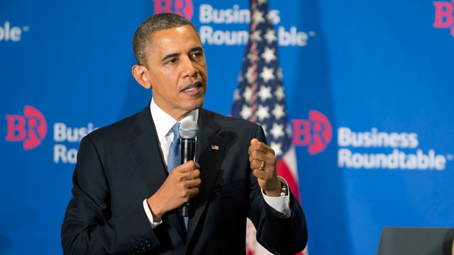 PHOTO: U.S. President Barack Obama delivers remarks to members of the Business Roundtable during a meeting at their headquarters, Dec. 5, 2012, in Washington, DC.
