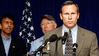 PHOTO: Doug Suttles, chief operating officer of exploration and production for BP America, speaks during a news conference on the cleanup and containment efforts for the BP Plc Deepwater Horizon drilling rig oil spill, in Robert, Louisiana, U.S., April 30
