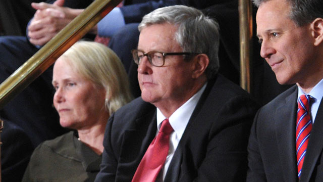 PHOTO: Bruce Cochrane, center, attends President Barack Obama's State of the Union address on Capitol Hill in Washington, Jan. 24, 2012.