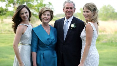 PHOTO: George W. Bush and Mrs. Laura Bush pose with daughters Jenna (R) and Barbara (L) prior to the wedding of Jenna and Henry Hager in this
<p>
May 10, 2008 file photo.  near Crawford, Texas.