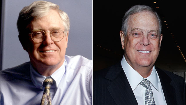 PHOTO: CEO Charles Koch of Koch Industries poses for a portrait in Kansas, Nov. 10, 1998.| David Koch attends the 2011 David Rockefeller Award Luncheon at The Museum of Modern Art on March 8, 2011 in New York City.