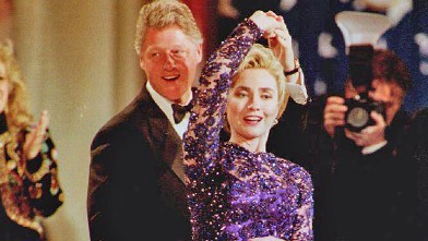 PHOTO: President Bill Clinton (L) twirls First Lady Hillary Clinton during an onstage dance Jan. 20, 1993 as they stopped by the Arkansas inaugural ball in Washington, D.C.