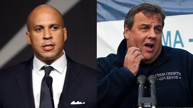 PHOTO: Cory Booker, Mayor of Newark attends the 2011 Emery Awards at Cipriani, left, and New Jersey Governor Chris Christie of Hoboken during press conference.