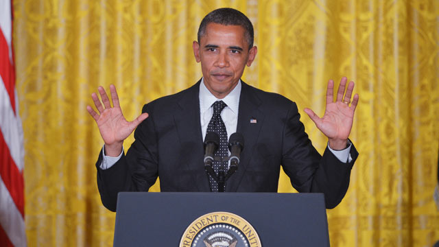 PHOTO: US President Barack Obama speaks during the Presidential Medal of Freedom presentation ceremony May 29, 2012 in the East Room of the White House in Washington, DC.
