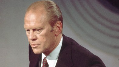 PHOTO: President Gerald Ford speaks at his first televised presidential debate with candidate Jimmy Carter in this Sept. 23, 1976 file photo in Philadelphia, PA.