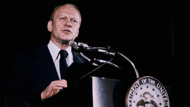 PHOTO: Here is an undated Portrait of Gerald Ford during a press conference, circa 1974.