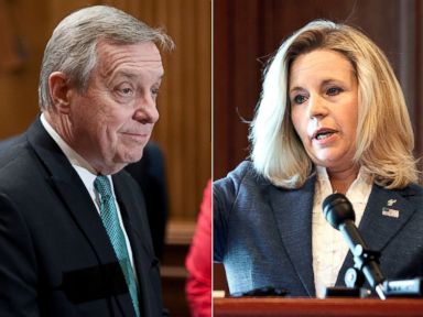 PHOTO: Sen. Mike Enzi, left, speaks at a press conference in the Dirksen Senate Office Building on April 23, 2013 while Liz Cheney, right, holds a news conference at the Little America Hotel and Resort in Cheyenne, Wyoming on July 17, 2013.