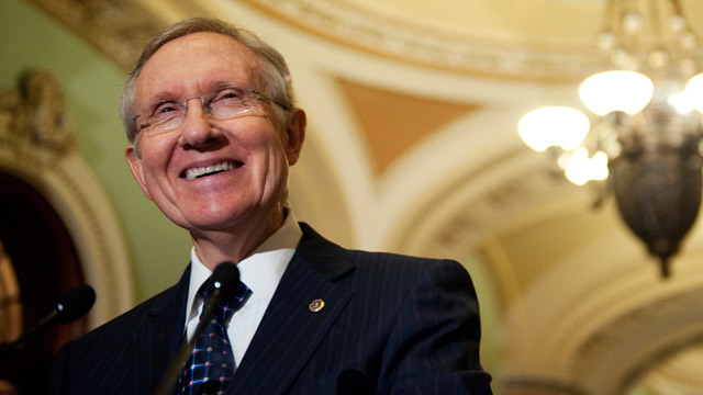 PHOTO: Senate Majority Leader Harry Reid, D-Nev., talks with reporters after the senate luncheons in the Capitol.