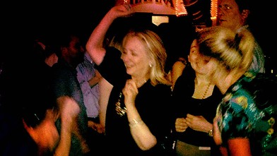 PHOTO: US Secretary of State Hillary Clinton enjoys a relax momment at Cafe Havana in Cartagena, Colombia on April 15, 2012. Clinton is in Cartagena to attend the VI Summit of the Americas which closes on Sunday.