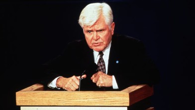 PHOTO: Former Admiral James Stockdale, the running mate of the Reform Party candidate, Ross Perot, speaks during the Vice-presidential debate in this Oct. 13, 1992 file photo.
