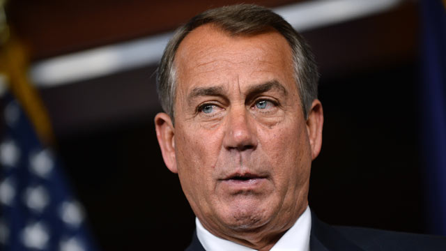 PHOTO: House Speaker John Boehner, R-Ohio, speaks during a press conference following President Barack Obamas visit to meet with the House Republican Conference in Washington, D.C., on March 13, 2013.
