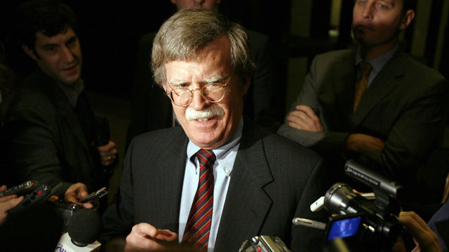 PHOTO: John Bolton, U.S. ambassador to the United Nations, speaks to the media after a meeting with the five permanent members of the Security Council and Germany concerning Iran at the French Mission to the UN November 13, 2006 in New York City.