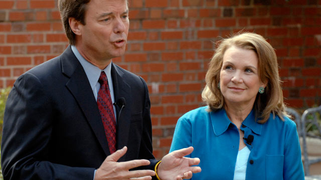 PHOTO: Elizabeth Edwards listens to her husband, Democratic presidential hopeful John Edwards speak at a news conference concerning the return of her cancer, Chapel Hill, N.C., March 22, 2007.