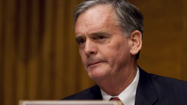 PHOTO: Judd Gregg reacts during the Senate Budget hearing on President Obama's fiscal 2011 budget proposal in Washington D.C. in this Feb. 2, 2010 file photo.
