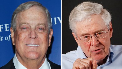 PHOTO: Philanthropist David Koch, left, celebrates 100 years of medical breakthroughs at The Rockefeller University, Oct. 7, 2010, in New York City. Right, Charles Koch speaks during an interview, May 22, 2012, in his office at Koch Industries, Wichita, K