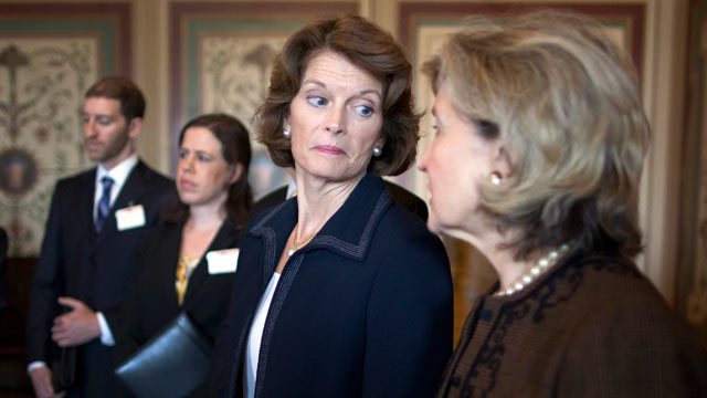 PHOTO: Sen. Lisa Murkowski, R-Ak. and Sen. Kay Bailey Hutchison, R-Tx., attend a news conference March 15, 2012.
