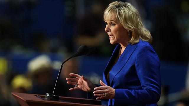 PHOTO: Oklahoma Gov. Mary Fallin speaks on stage during the Republican National Convention at the Tampa Bay Times Forum on August 28, 2012 in Tampa, Florida.
