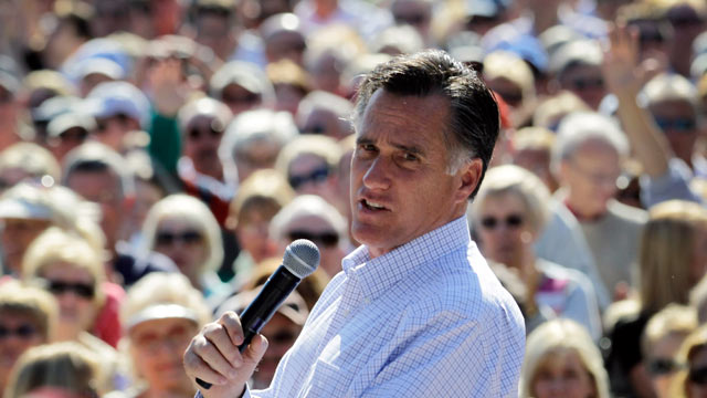 PHOTO: Republican presidential candidate Mitt Romney speaks during a rally with supporters at Pioneer Park on Jan. 30, 2012 in Dunedin, Florida.