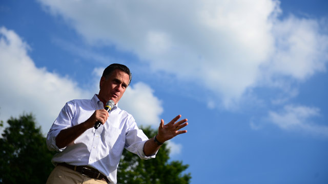 PHOTO: US presidential hopeful Mitt Romney addresses a campaign rally at Cornwall Iron Furnace in Cornwall, Pennsylvania, June 16, 2012.