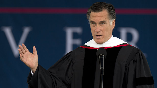 PHOTO: Republican Presidential hopeful Mitt Romney delivers the keynote address at Liberty Universitys 39th Annual Commencement in Lynchburg, Virginia, on May 12, 2012.